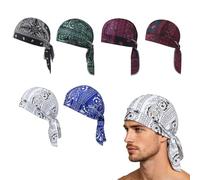 Paisley Cooling Headscarf Cap Set, Breathable Motorcycle Pirate Head Wrap Safety Helmet Liner, Elastic Fit, Men Women (6PCS)