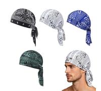 Paisley Cooling Headscarf Cap Set, Breathable Motorcycle Pirate Head Wrap Safety Helmet Liner, Elastic Fit, Men Women (4PCS-a)
