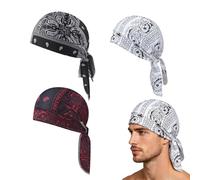 Paisley Cooling Headscarf Cap Set, Breathable Motorcycle Pirate Head Wrap Safety Helmet Liner, Elastic Fit, Men Women (3PCS-b)