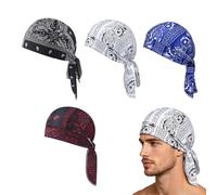 Paisley Cooling Headscarf Cap Set, Breathable Motorcycle Pirate Head Wrap Safety Helmet Liner, Elastic Fit, Men Women (4PCS-b)
