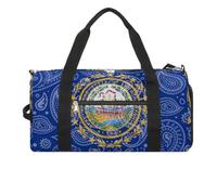 Paisley New Hampshire State Flag Funny Gym Bag with Shoe compartment Travel Duffel Bag Weekender Overnight Bag Yoga Bag