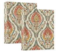 Paisley Textile (1) Carpeta de 3 anillas de 1.5 pulgadas, organizador de documentos de material de PVC con anillo en D y bolsillo transparente para suministros de oficina, paquete de 2