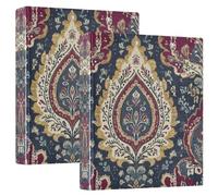 Paisley Textile - Carpeta de 3 anillas de 1.5 pulgadas, organizador de documentos de material de PVC con anillo en D y bolsillo transparente para suministros de oficina, paquete de 2