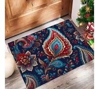 Paisley Tradicional Felpudo Antideslizante - 45 x 75 cmPatrón Flores Silvestres Trampa de Tierra Felpudo Exterior e Interior para Entrada Limpia - Fácil de Cuidar - Azul Oscuro
