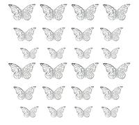 PAITOK Calcomanías de pared de mariposa 3D para dormitorio de niños, 24 piezas en 3 tamaños calcomanías de pared de mariposa plateada para decoración del hogar, decoración de bodas y fiestas
