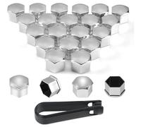 PAITOK Tapacubos para Tuercas de Rueda, 20 Piezas de Cubiertas universales cromadas de plástico para Tornillos de Rueda con Herramienta de extracción para Coches (Plata, 19mm)