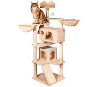 PAITSY Árbol de Gato, rascador para Gatos, 1 Percha, 2 nichos, 1 Hamaca, Bolas, columnas de sisal, Peluche, Altura 165 cm, Color Beige, garantía de 5 años