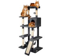 PAITSY Árbol de Gato XL, rascador para Gato, Percha, nicho, Hamaca, Pelota, columnas de sisal, Peluche, Altura 160 cm, Gris Oscuro, garantía de 5 años
