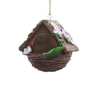 Pajarera - Acogedora cueva para mascotas de resina para pájaros pequeños, 4,96 x 4,84 x 5,28 pulgadas, refugio decorativo, cuartel exterior para todo el año, cabaña de accesorios para pájaros