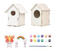 Pajarera de Madera para Bricolaje, Casa para pájaros,Juego de 2 Juegos de casita para pájaros de Madera con Pinturas y Pinceles, Manualidades para niños | Juguetes educativos al Aire Libre para niños