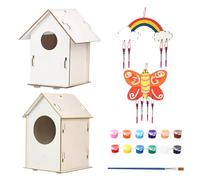 Pajarera de Madera para Bricolaje, Casa para pájaros | Juego de 2 Kits de casa para pájaros, Manualidades para niños Que Incluyen Pinturas y Pinceles - Juguete Educativo al Aire Libre