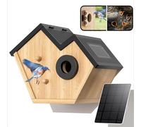 Pajarera Inteligente con Cámara, Nido de Pájaro con Cámara Solar y Reconocimiento Ai, Fotografía en Time-Lapse, Caja Nido Exterior con WiFi para Pájaros del Jardín, Regalo para Amantes d Natural Wood