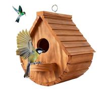 Pajarera nido, casa para pájaros para exterior, resistente a la intemperie, de madera creativa, nido de pino, diseño de media luna, 15,3 x 17,5 x 20 cm