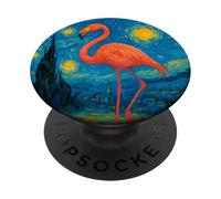 Pájaro animal de zoológico Flamingo, estilo noche estrellada de Van Gogh PopSockets PopGrip Adhesivo