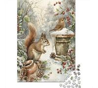 Pájaro Ardilla Invierno Rompecabezas 1000 Piezas Coloridos Acertijos Inteligentes Adultos Familia Regalo Navidad DIY Papel 52x38cm/1000pcs
