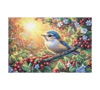 Pájaro Azul en jardín de Flores Puzzles 1000 Piezas Decorativo Hogar Obra De Arte Rompecabezas Familiar para Adultos Desafío Intelectual DIY Creativo 1000 PCS