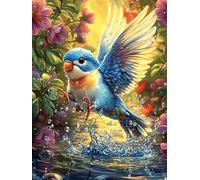 Pájaro Azul en jardín Florido Puzzles 500 Piezas Desafío Nivel Difícil Animales y Plantas Rompecabezas para Adultos Aliviar Estrés Decoración Hogar DIY Moderno Portátil 500 PCS
