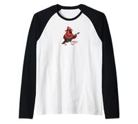 Pájaro Cardenal Rojo Toca Guitarra Eléctrica Rock Camiseta Manga Raglan