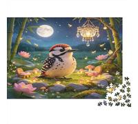 Pájaro Carpintero del Bosque Puzzle de 1000 Piezas Papel para Adultos Escena Nocturna de Loto Luz de Hadas Juego de Puzzle 1000 Piezas Relajación Decoración Regalo 38x26cm/1000pcs