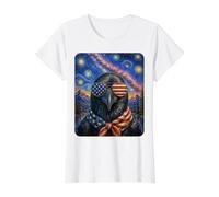 Pájaro Cuervo Negro Llevando Gafas de Bandera de Estados Unidos Arte Camiseta gráfica económica, Mujer, Blanco, S