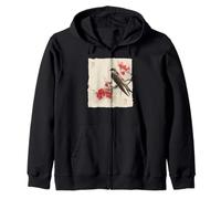 Pájaro de Golondrina Japonesa en Rama de Flores Vintage Birding Art Sudadera con Capucha