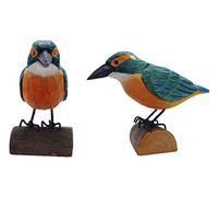 Pájaro de hielo sobre rama, tallado a mano, aprox. 10 - 12 cm | pájaro decorativo de madera, pintado a mano, ojos de cristal, pájaros, nido de golondrina, trae buena suerte.