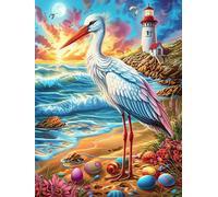 Pájaro de patas largas en una playa tropical Puzzle 300 Piezas Cartón Blanco Premium Para Coleccionistas Sueño Mágico de Ciencia Ficción Entrenamiento Memoria Juego Compartir Colección Rompecabezas 30