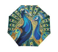 Pájaro De Plumas De Pavo Real Verde Paraguas Plegable Automático Paraguas de Viaje Mujer Niño Niña Protección UV Resistencia Viento Impermeable