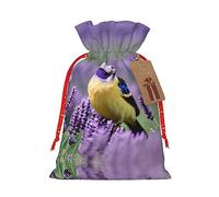 Pájaro en flores de lavanda morada, 1 bolsa de Navidad con cordón de 8.3 x 11.8 pulgadas, bolsa robusta para regalos y artículos esenciales de uso diario