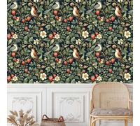 Pájaro Flores Papel Pintado Autoadhesivo Pelar y Pegar Planta Fresa Papel de Pared Adhesivo Muebles Mate Removible Impermeable Wallpaper Decorar Pared Salon Dormitorio Cocina Pegatina 0.3x5 m