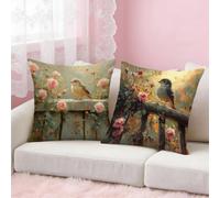 PáJaro Funda Cojin 30x50cm Juego de 2, Rectangular Funda Almohada X-6563 | Flor Impermeable Lino Fundas Cojines con Cremallera Oculta, para Sofá Cama Silla o Jardín Regalo