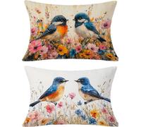 PáJaro Funda Cojin 60x80 Juego de 2, Flor Rectangular Funda Almohada 60x80cm con Cremallera Oculta, Suave Terciopelo Fundas Cojines, Fundas de Cojines para Sofá Cama Silla o Jardín Regalo kj-2979
