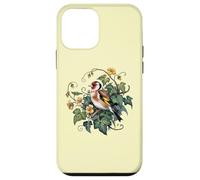 Pájaro jilguero europeo con hiedra y flores amarillas Carcasa para iPhone 12 mini