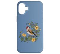 Pájaro jilguero europeo con hiedra y flores amarillas Carcasa para iPhone 16 Plus