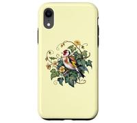 Pájaro jilguero europeo con hiedra y flores amarillas Carcasa para iPhone XR