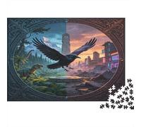 Pájaro Negro Volando Puzzle de 1000 Piezas Papel para Adultos Contraste Ciudad Bosque Relajación Concentración Familia Decoración Regalo 52x38cm/1000pcs