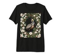 Pájaro Pelícano Rodeado De Flores De Magnolia Camiseta Premium