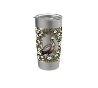 Pájaro Pelícano Rodeado De Flores De Magnolia Vaso térmico de acero inoxidable de doble pared