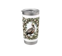 Pájaro Pelícano Rodeado De Flores De Magnolia Vaso térmico de acero inoxidable de doble pared