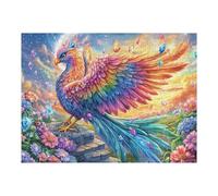 Pájaro Volando de Plumas Coloridas Puzzles 500 Piezas Desafío Nivel Difícil Bloom Sunset Glow Rompecabezas para Adultos Aliviar Estrés Decoración Hogar DIY Moderno Portátil 500 PCS