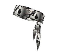 Pájaros de cuervo negro en un pañuelo atlético con estampado de rama, corbata deportiva para tenis, ciclismo, gimnasio ajuste ajustable