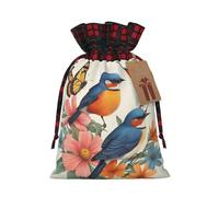 Pájaros flores mariposa 1 bolsa de regalo de Navidad con cordón de 4.7 x 6.9 pulgadas, para dar regalos en fiestas de vacaciones embalaje