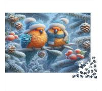 Pájaros Invierno Peluditos Puzzle de 1000 Piezas Papel Adultos Escena Nevados Juego de Puzzle 1000 Piezas Relajación Concentración Decoración Regalo 38x26cm/1000pcs