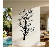Pájaros sobre una rama, arte mural metálico, diseño inspirado en animales | “pájaros sobre una rama” se convierte en arte mural con un foco decorativo sereno en el salón, para un ambiente moderno.