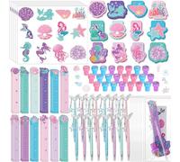 Pajean Juego de 144 piezas de recuerdos de fiesta de sirena, suministros escolares, premios de papelería, incluye mini cuadernos de sirena, calcomanías, bolígrafos, sellos, bolsa de regalo, temática