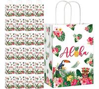 Pajean Paquete de 32 bolsas de regalo hawaianas Luau Party Summer Tropical Palm Leaf Bolsa de papel con asa para dulces de verano Tropical Aloha Festival Hawaiano Luau Fiesta Suministros Favor