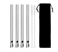 Pajita De Acero Inoxidable 7Pcs Reusable Straw Pearl Milkshake Stainless Steel Bubble Tea Straw With Brush Bag Set(Silver 7Pcs)