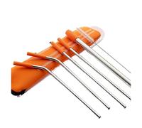 Pajita De Acero Inoxidable 7pcs Straw Stainless Steel Reusable Straws With Silicone Straw Tip,Tea Straws, Travel, Beach, Party Supplies(Orange)
