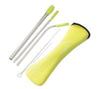Pajita De Acero Inoxidable 7pcs Straw Stainless Steel Reusable Straws With Silicone Tip,Tea, Travel, Beach, Party Supplies(Yellow)