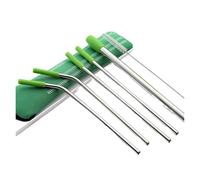 Pajita De Acero Inoxidable 7pcs Straw Stainless Steel Reusable Straws With Silicone Tip,Tea, Travel, Beach, Party Supplies(Green)